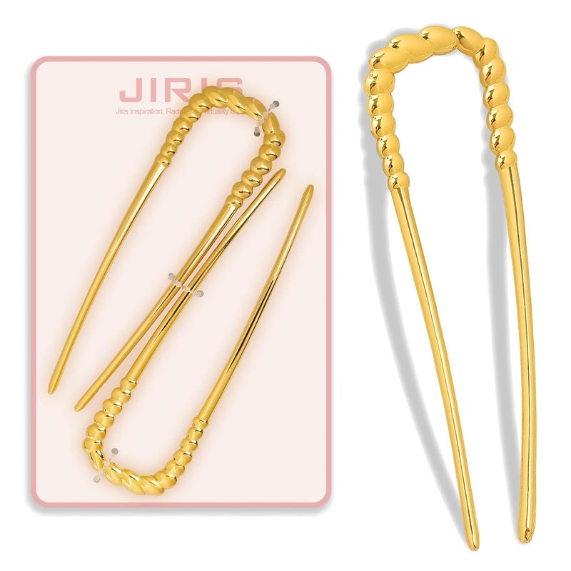 JIRIS 2PCS 5.5Inch French Hair Pins Large U-Shaped Pins for Women and Girls Fashion Metal Hair Pin French Twist Hair Pins for Buns, Updos,Stylish and Functional(set4-gold) - Image 1